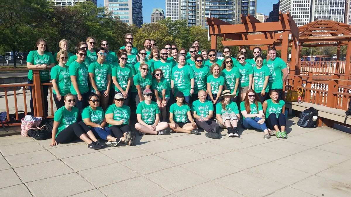 Beam Suntory Employees before their Adopt-a-Beach cleanup on Oak Street Beach