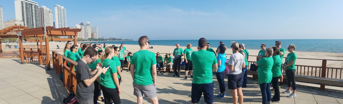 Beam Suntory employees at Oak Street Beach Adopt-a-Beach cleanup
