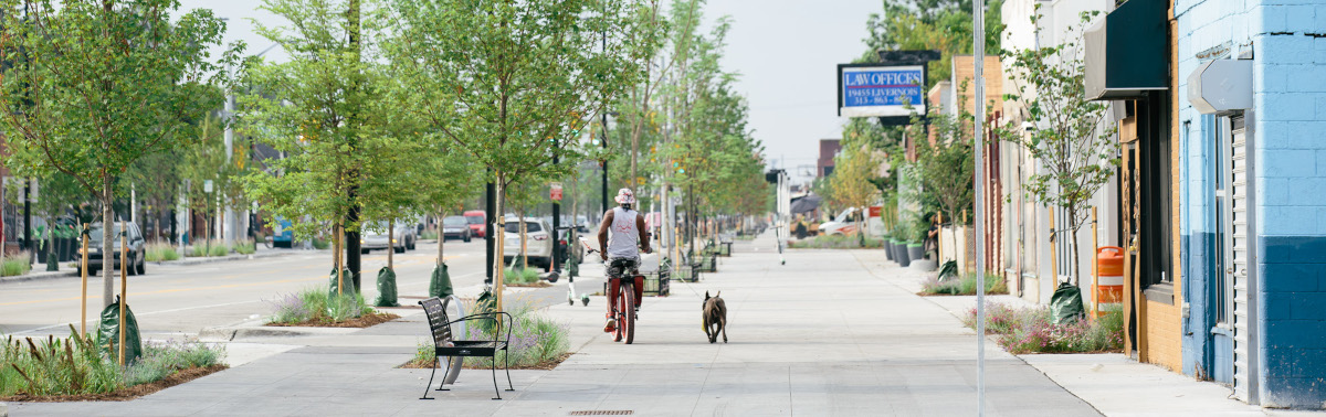 Green infrastructure in the right-of-way: a pilot project in Detroit. Photo by Julianne Lindsey.