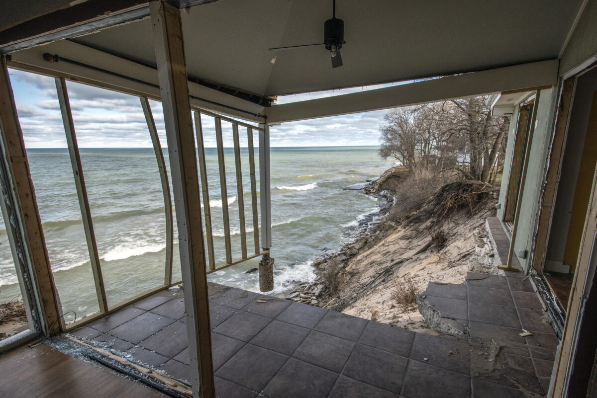 High Lake Michigan water levels submerge part of a home.