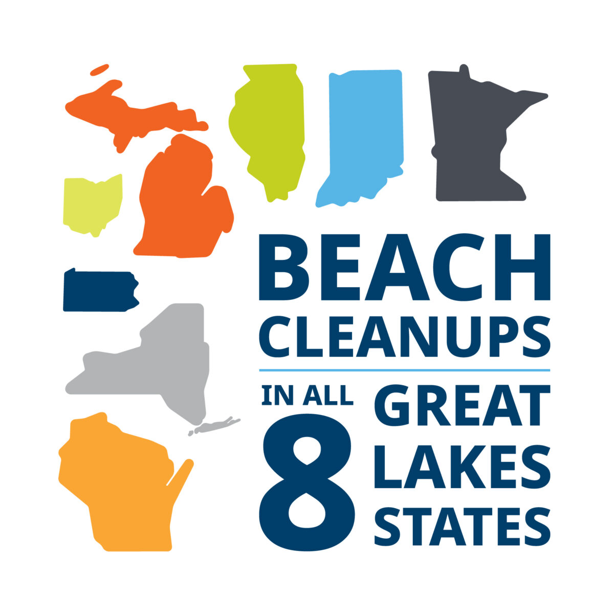 Beach cleanups in all 8 Great Lakes states.