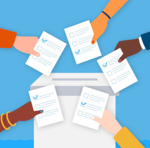 Hands casting ballots.