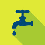 A faucet with a drop of water.