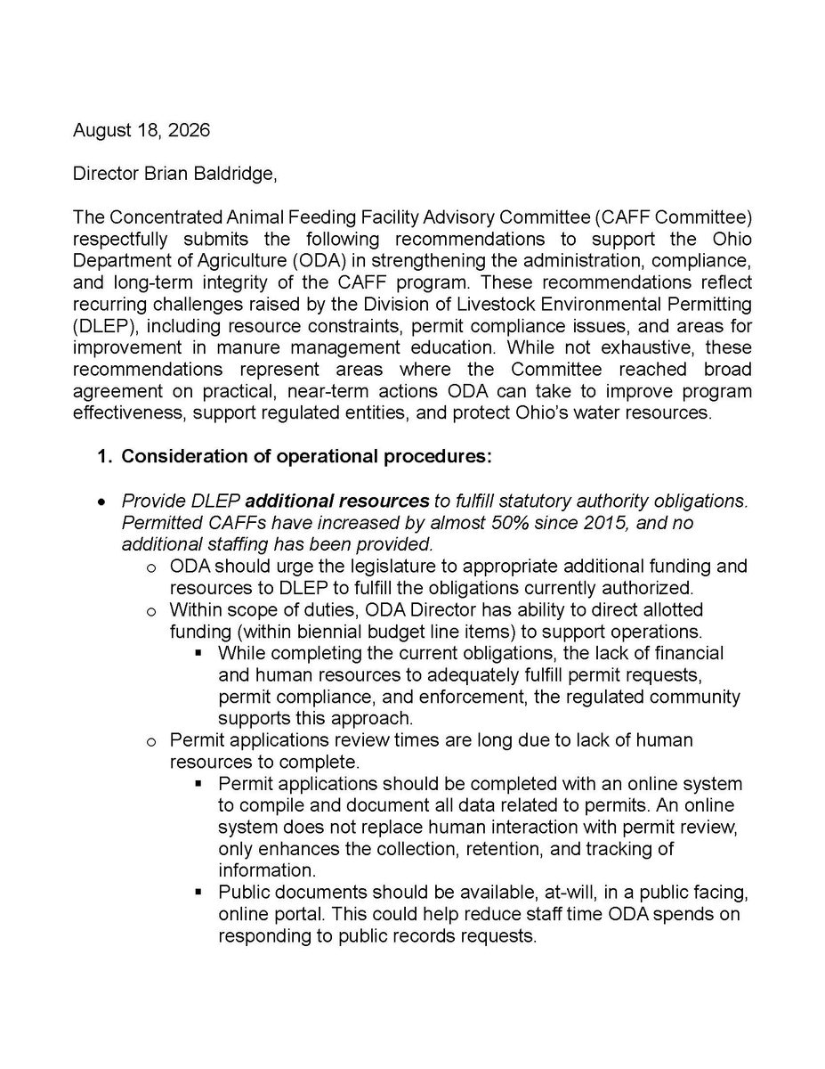 Ohio CAFF Commission letter