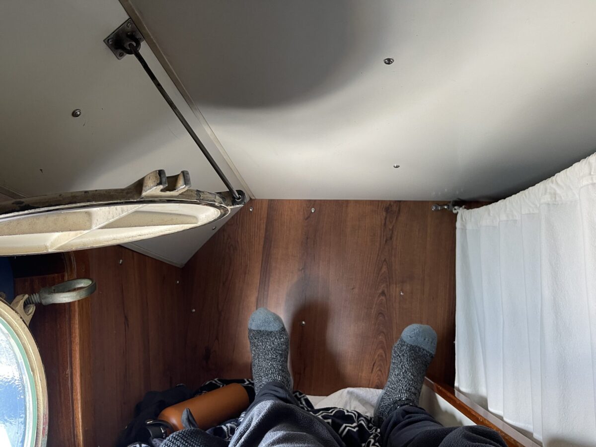 Space is at a premium aboard the Blue Heron research vessel. A view from inside the berth.